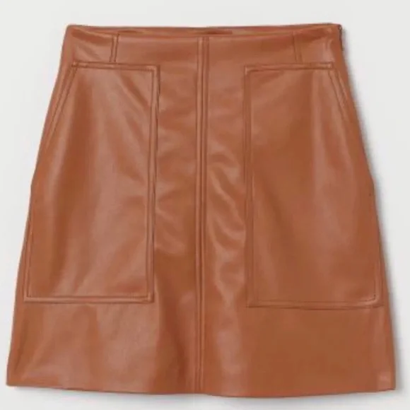 H&M Skirts Hm Tan Faux Leather Mini Skirt Poshmark